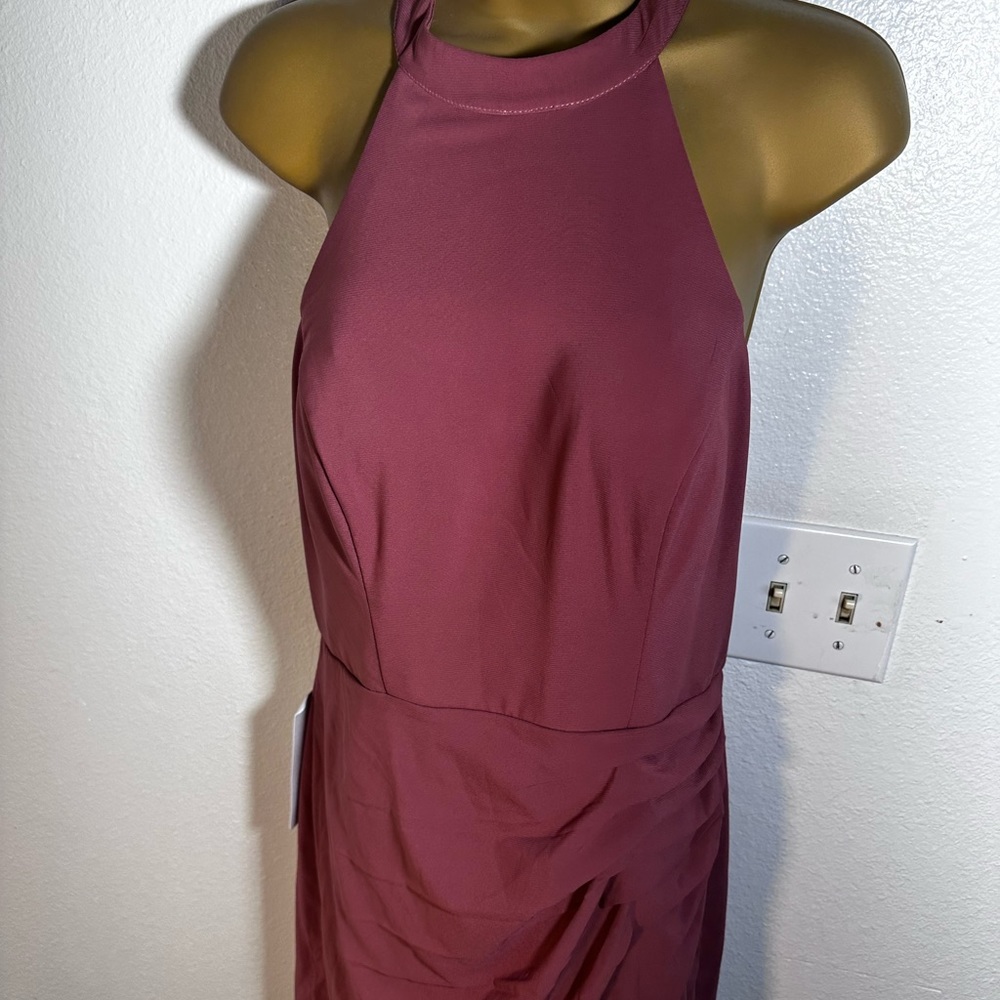 Azazie Galicia Mermaid High Neck Pleated Stretch Chiffon Leg Slit Dress‎ NWT 10 - Picture 7 of 16